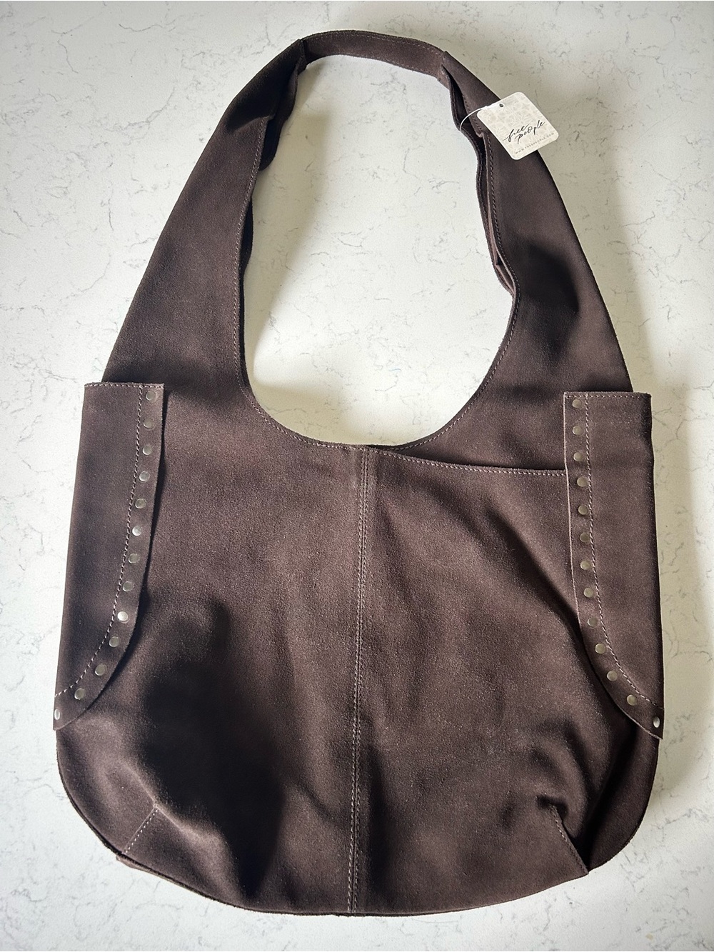 NWT Free People Rori Suede Tote Hobo Shoulder Bag in Espresso - Picture 9 of 16